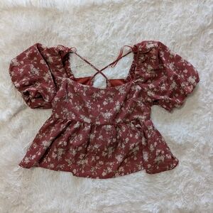Altar'd State Burgundy Floral Blouse